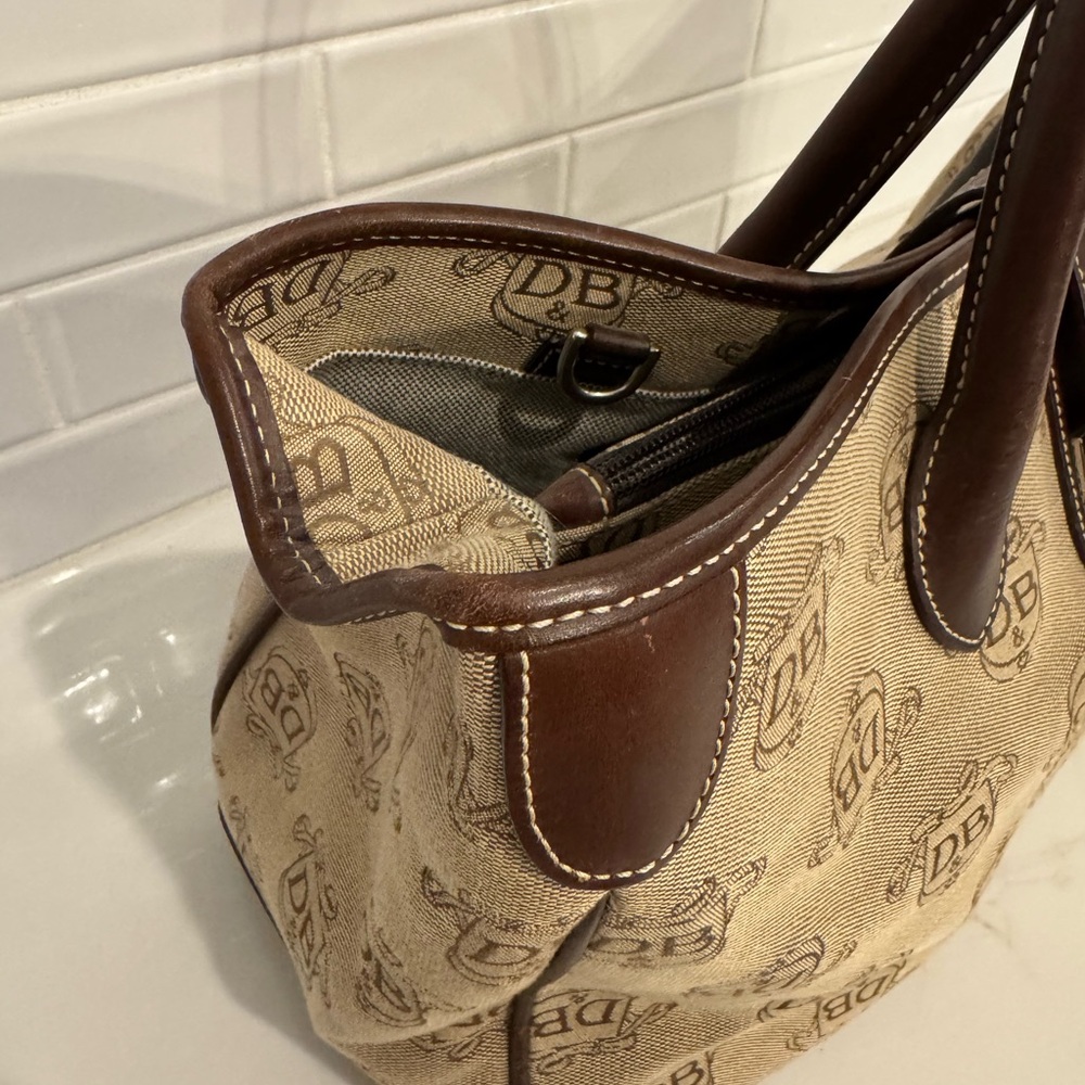 DOONEY & BOURKE Canvas Brown & Tan Leather DB Signature Tote Satchel Bag Purse - Picture 4 of 13